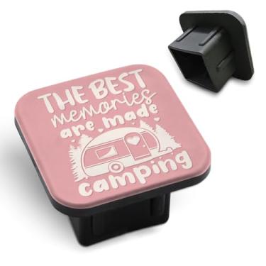 Imagem de Tnomchey Capa de reboque para campista Best Memories are Made Camping Words Pink Heart Travel Capa de engate de borracha resistente tampa de tubo receptor de inserção adequada para receptores de