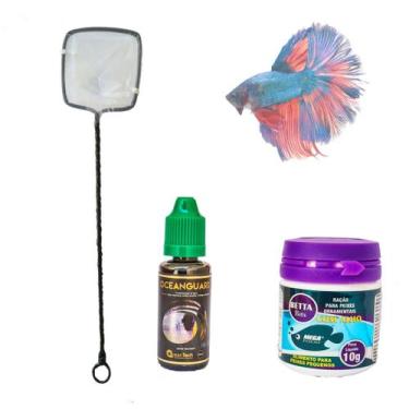 Imagem de Kit Ração Betta + Redinha+ Condicionador de agua Ocean Guard - Mega Fo