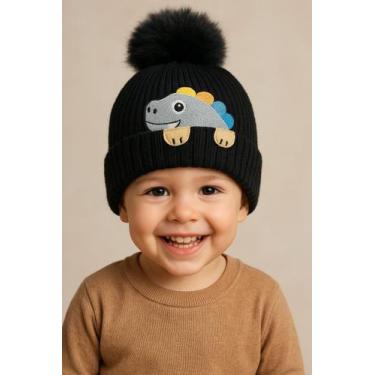 Imagem de Touca Gorro Infantil Dinossauro Pompom Forrada Inverno 1855 - Fofinho,