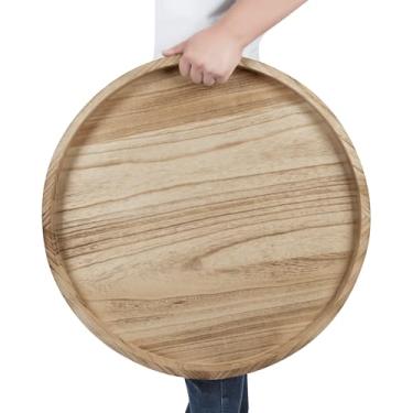 Imagem de Bandeja redonda para mesa de café, sala de estar, bandeja de madeira, grande, de madeira, 61 cm, rústica tochada