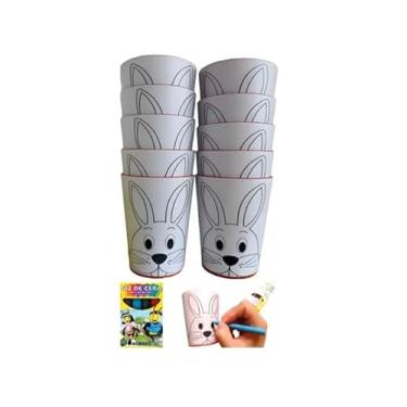 Imagem de Copo 10 un de Coelho para Colorir com 10 Giz de Cera, Lembrancinha de Páscoa