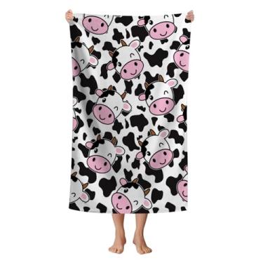 Imagem de WZOMT Toalha de praia de vaca de microfibra com estampa de vacas fofas toalha de banho preta branca rosa para crianças, meninas, toalhas de piscina macias de secagem rápida sem areia para natação