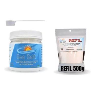 Imagem de Kit Sal P/ Lavagem Nasal Pote 500g C/ Dosador + Refil 500g - sea salt,