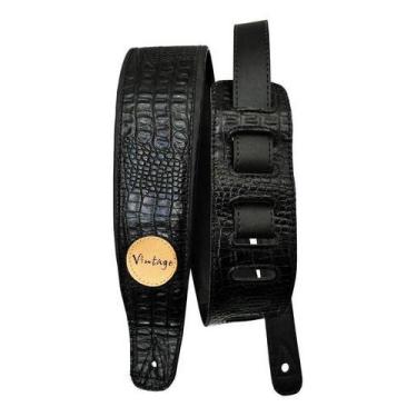 Imagem de Alça Correia Basso Vt Sl 59 Crocodile Preto Estofado Guitar, Preto
