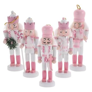 Imagem de CARMELIT 5 peças de quebra-nozes rosa de Natal boneco de soldado quebra-nozes de madeira ornamentos tradicionais de quebra-nozes decorações de Natal rosa para prateleiras e mesas