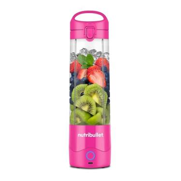 Imagem de nutribullet Liquidificador portátil, sem fio, recipiente de 590 ml, liquidificador pessoal para vitaminas, recarregável USB-C, rosa brilhante, NBPB50100BP
