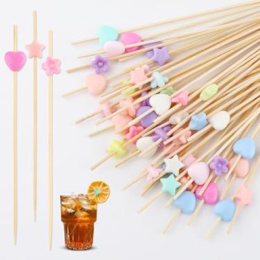 Imagem de Palitos de coquetel com 300 peças, palitos extravagantes de 12 cm para aperitivos, espetos de coquetel de bambu macaron para casamento, aniversário, decoração de dia dos namorados, suprimentos de