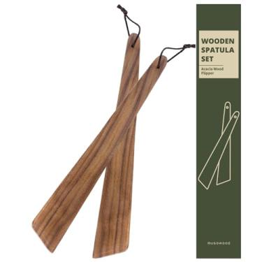 Imagem de Muso Wood Espátula de madeira de acácia de 30,5 cm para cozinhar, pequena nadadeira de madeira, conjunto de espátula antiaderente, raspador de ovos, espátulas multiuso para virar, servir, raspar e