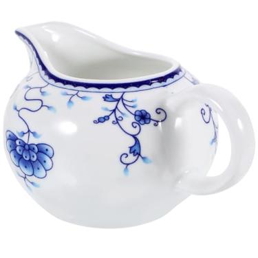 Imagem de Jarro de creme azul e branco de 170 ml: jarra de creme azul - jarra de porcelana com alça para café e leite
