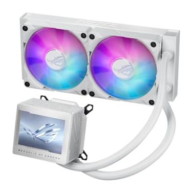 Imagem de ASUS ROG Ryujin III 240 ARGB WHT Cooler líquido multifuncional para CPU com radiador de 240 mm. Bomba Asetek 8ª geração, 2 ventiladores magnéticos ARGB de 120 mm (design de corrente em margarida), tela LCD de 3,5 polegadas.