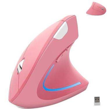 Imagem de Mouse sem fio ergonômico vertical Ergo de alta pressão óptico leve sem fio luz LED bonito mouse sem fio para laptop, computador, Mac, escritório, meninas, meninos, adultos, presente, 800/1200/1600