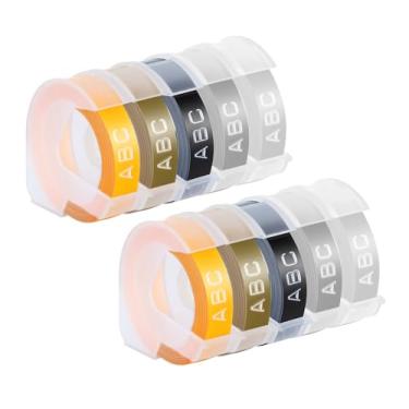 Imagem de Pacote com 10 fitas de etiqueta em relevo compatíveis com o fabricante de etiquetas Dymo, plástico 3D de 9,5 cm branco em preto/prata/transparente/ouro/amarelo, compatível com Dymo Organizer Xpress