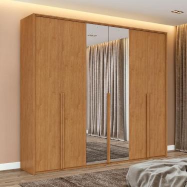 Imagem de Guarda Roupa Casal 100% MDF 6 Portas Easy Move 2,40 Com Espelhos Amendoa Clean