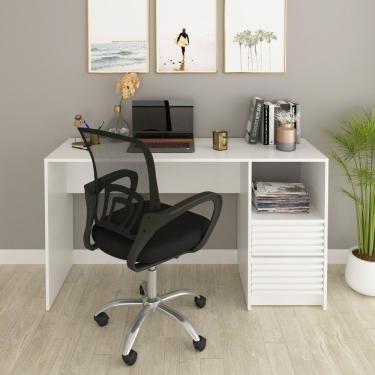 Imagem de Escrivaninha Com Ripado 2 Gavetas 1 Nicho Com Cadeira Para Escritório Tok 3310 Branco