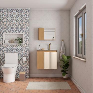 Imagem de Gabinete Para Banheiro Com Lavatório E Espelheira Camomila Jequitiba/areia/branco