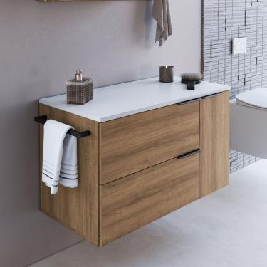 Imagem de Gabinete De Banheiro Suspenso 80cm Com 1 Toalheiro 2 Portas E 1 Gaveta Bh8020 Mel/branco