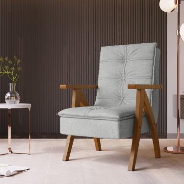 Imagem de Poltrona Decorativa Com Encosto Alto E Braço De Madeira Ref 559 Imbuia