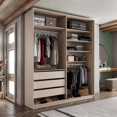 Imagem de Closet Solteiro 100% Mdf Bp 159,5cm 3 Gavetas Monreale Bege