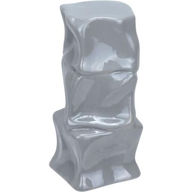 Imagem de Vaso Decorativo Enfiete Casa Aparador Amassado Home&co Cerâmica 23x11x11cm Cinza