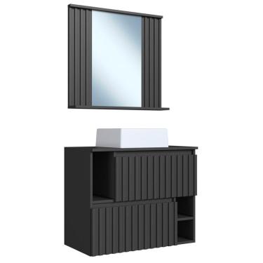 Imagem de Kit Espelheira E Gabinete 70 Cm Com Cuba Branca Cj1000 Grafite Faem Grafite