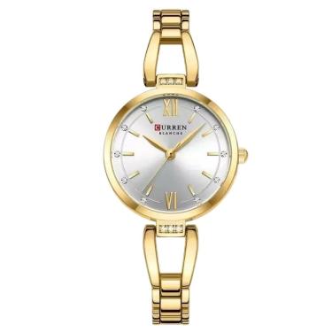 Imagem de Relógio De Pulso Feminino Curren 9092 à Prova D´água Aço Inoxidável Dourado Branco