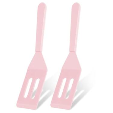 Imagem de Ecerangus Pacote Com 2 Mini Espátulas De Silicone Para Servir Brownie, Espátula Pequena Antiaderente, Biscoitos Resistente Ao Calor Fendas Virar Ovos Na Frigideira E Massa (Macaron Rosa)