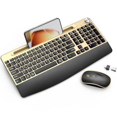 Imagem de JOYACCESS Combo de teclado e mouse sem fio, teclado sem fio de 2,4 GHz com descanso de palma confortável, rolo de volume e pernas inclinadas 2,4 GHz, conexão sem fio para Mac/Windows