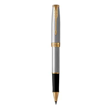 Imagem de PARKER Sonnet Rollerball Pen, Stainless Steel with Gold Trim, Fine Point Black Ink (1931506)