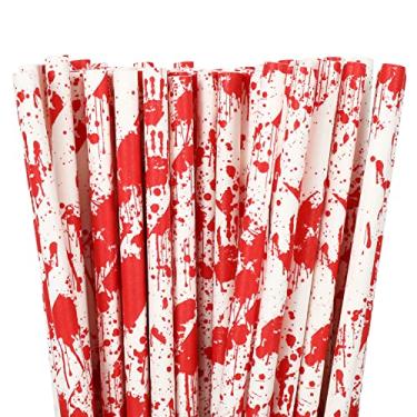Imagem de Whaline 200Pcs Halloween Paper Straws Bloody Handprint Disposable Paper Straws Red White Horror Theme Drinking Straws for Juices Shakes Cocktail Halloween Party Supplies Decoration