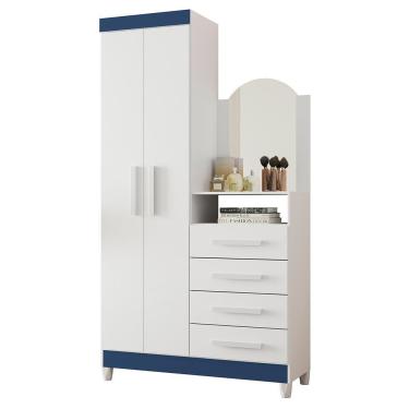 Imagem de Cômoda New Capri 2 Portas E 4 Gavetas Quadriflex Branco/azul Matte Com Espelho - Móveis Albatroz Branco/azul Matte