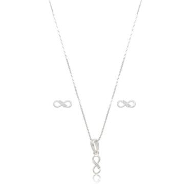 Imagem de Conjunto Colar E Brincos Minimalistas Infinito Prata 925