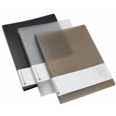 Imagem de Pacote com 3 capas de fichário de PVC A5 A6 B5, 6 anéis, 9 anéis, capas de fichário de PVC recarregáveis, protetor de fichário de folhas soltas (B5, branco + preto + café)
