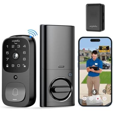 Imagem de ARPHA Fechadura Inteligente Com Câmera De Vídeo - 6 Em 1 + Campainha Entrada Sem Chave Impressão Digital, Fechaduras Wi-Fi Para Cartão Sd Frontal 32 Gb, Teclado Digital Eletrônico