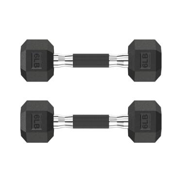 Imagem de HANDBODE Halteres de borracha hexagonal, design de alça antiderrapante para aderência segura e confortável, pesos de mão para treinamento de força e academia em casa/par de 2,7 kg