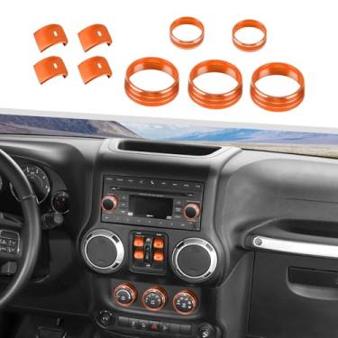 Imagem de Jimen Adequado para Jeep Wrangler JK JKU 2012-2018, 9 peças de console central, controle de ar condicionado, acabamento e botão de volume de rádio e tampa de botão de interruptor de janela (laranja)
