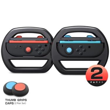 Imagem de i-Blason Steering Wheel for Nintendo Switch 2 JoyCons 2025, Racing Wheel Games Accessories for Switch 2 JoyCon Controller Mario Kart 8 Deluxe with Rocker Caphead, 2 Pack Black