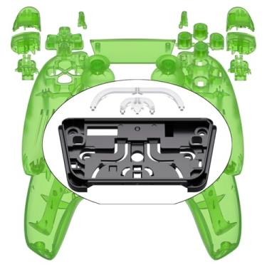 Imagem de eXtremeRate Conjunto completo com capa para touchpad transparente e verde com botões para controle PS5, placas decorativas de reposição personalizadas para controle Playstation 5