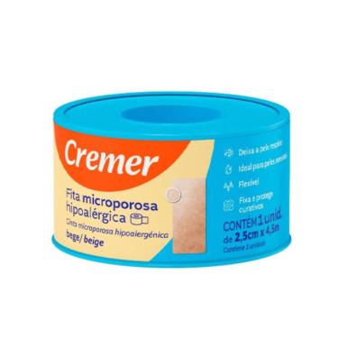 Imagem de Fita Microporosa Cremer Bege Hipoalérgica 2,5cm X 4,5mt 1 Unidade