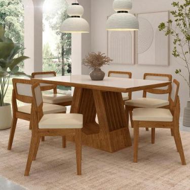Imagem de Mesa Santiago Com 6 Cadeiras Sextavada Freijó/off/material sintético B