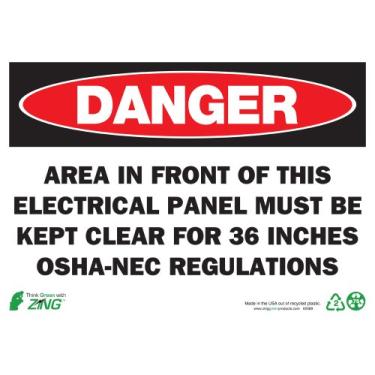 Imagem de Zing Green Products 2089 Placa de segurança de plástico reciclado "Danger Electrical Panel", 35,5 cm de comprimento, 25,4 cm de largura