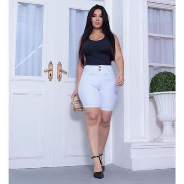 Imagem de Bermuda Shorts jeans feminino meia coxa com lycra em três Cores Preto,