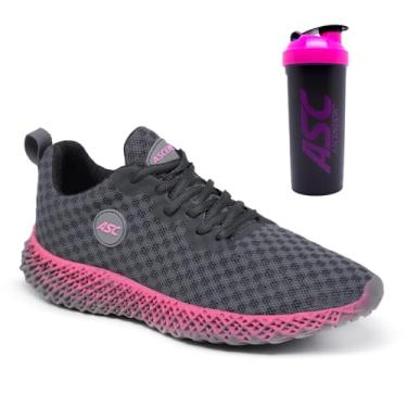 Imagem de Tênis Feminino Ascension com Coqueteleira – Leve, Confortável e Versátil para Caminhada, Corrida, Academia e Uso Diário (Grafite e Pink, BR, Adulto, Numérico, 37)
