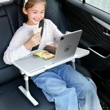 Imagem de DICMKY Bandeja de assento de carro grande, bandeja de viagem dobrável para assento de carro infantil, mesa de colo de carro ajustável em altura para laptop, computador, tablet, bandeja de comida no