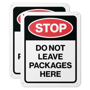 Imagem de 101SIGNCITY - 20 x 25 cm, 2 unidades, placa de entrega de embalagem de alumínio - Sinal Stop Do Not Leave Packages Here com película protetora para uso ao ar livre