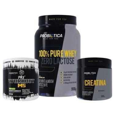 Imagem de Kit Suplementos 100% Pure Whey Zero Lactose 900g + Pré Treino M5 + Cre