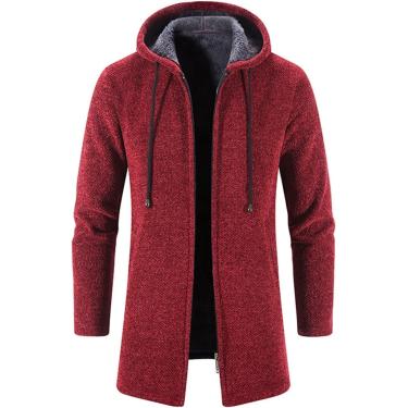 Imagem de Casaco De Inverno Com Capuz Para Homens, Casaco Longo Slim Fit, Casaco De Negócios Premium De Inverno, Casaco De Lã Para Homens, Jaqueta De Moletom Longa, Blusão, Wine Red, XL