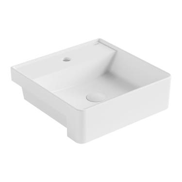 Imagem de ACSA Cuba de Semiencaixe Quadrada 42x42cm Com Mesa Tejo Branco Brilhante Ceramica Banheiro Lavabo Luxo Pia