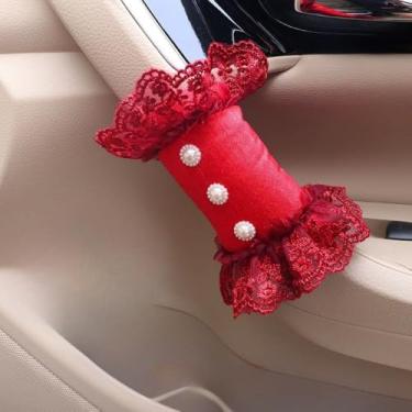 Imagem de MINGZAIQIPEI 2 peças capa de alça de carro de renda fofa, luvas de aderência de carro, capa de puxador de porta interna, protetor de alça acessórios interiores automotivos (10)
