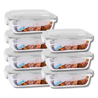 Imagem de Conjunto 7 Potes Vidro Hermético Marmita Com 4 Travas 640ml - Casa Lin