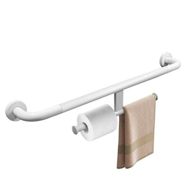 Imagem de Rackickyer Barra de apoio para deficientes com suporte de rolo de papel higiênico, alça de suporte de barra de assistência de segurança 2 em 1 de 61 cm, barra de apoio de banheiro de aço inoxidável